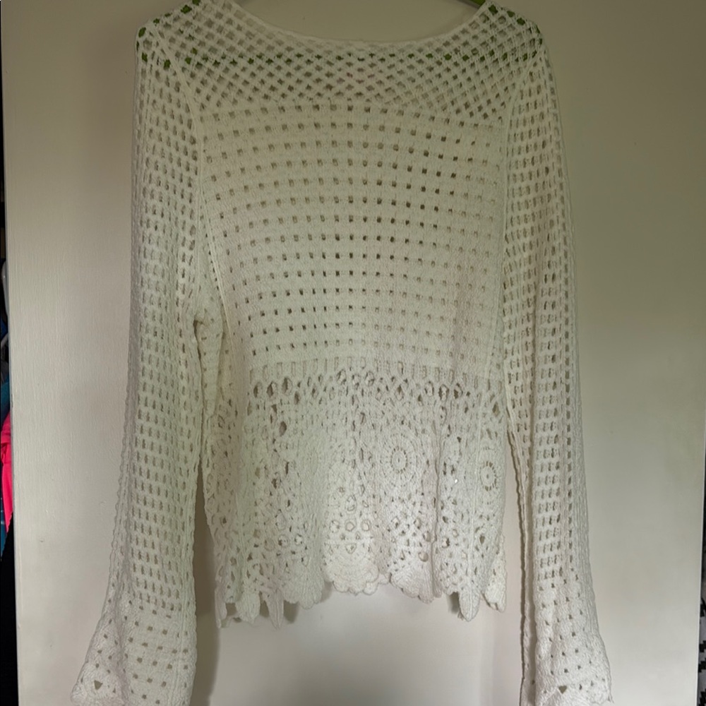Pink Lily White Crochet Knit Top